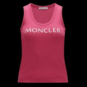 MONCLER Women's Pink Ribbed Logo Racerback Tank Top Size XS